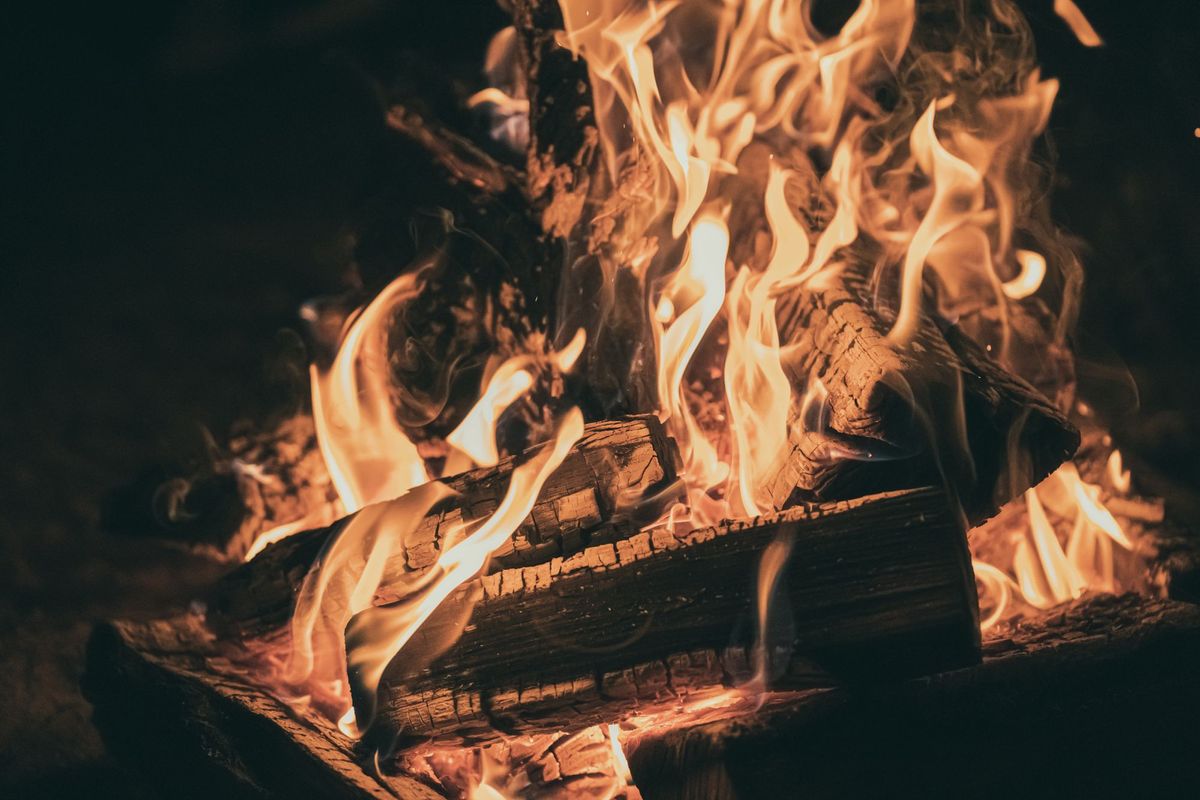 a log fire burning brightly