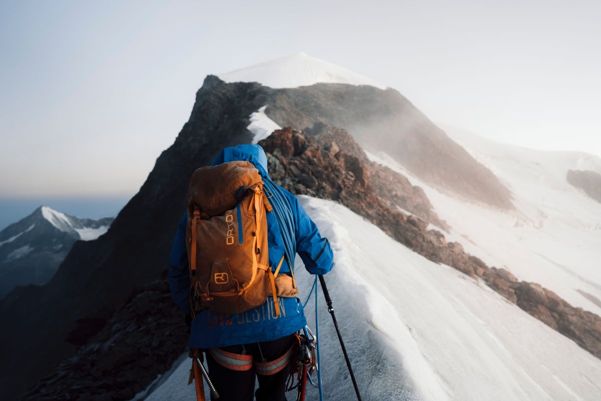 a climber on the way to the summit